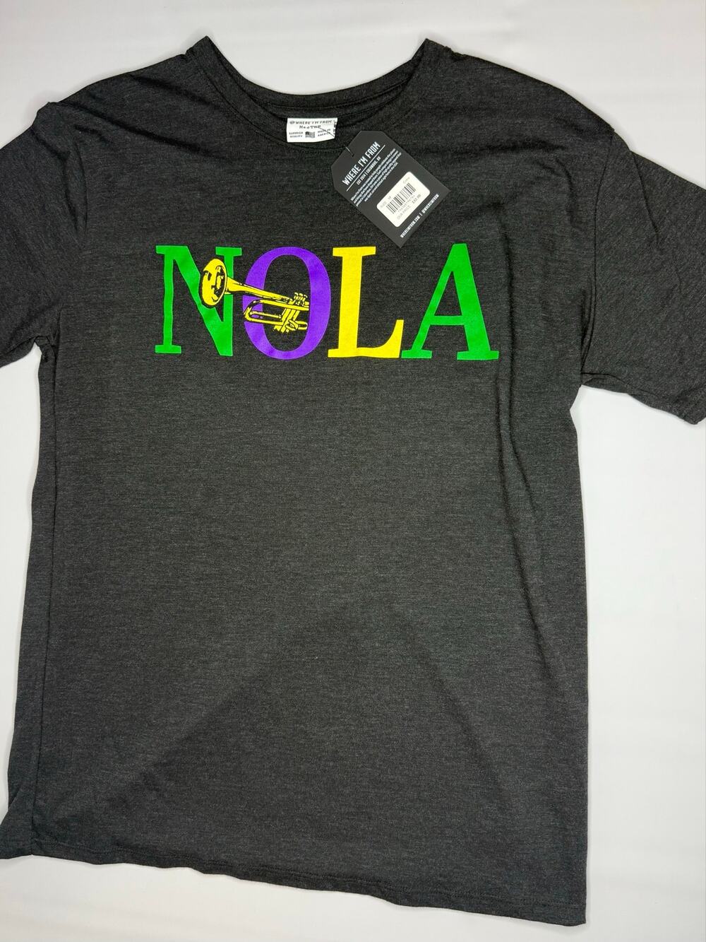 New Orleans T-Shirt NOLA Mardi Gras Charcoal Gray Graphic Tee Mens Size M